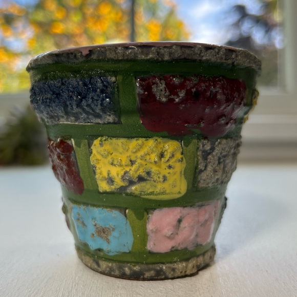 Vtg MCM Fratelli Fanciullacci pottery 4” planter design brick multi color Italy - Picture 3 of 7